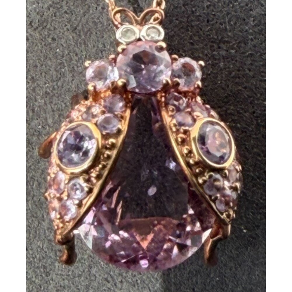 Vintage Bug Brooch Pendant Vermeil Sterling Amethyst Diamond Eyes 18" Chain ATR